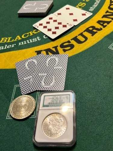 BINION SILVER~1885 O MORGAN~MS63+UNC $5 ホースシュー カジノ トークン、NCM~LV、NEV 製。
