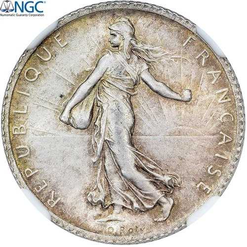 [#493881] フランス、1 フラン、スムーズ、1901 年、パリ、シルバー、NGC、MS63、ガドゥリー:467、