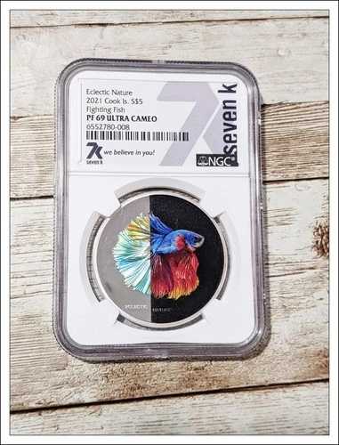 2021年 ファイティングフィッシュ エクレクティックネイチャー クックアイランド $5 PF 69 1オンス NGC 7K シルバー