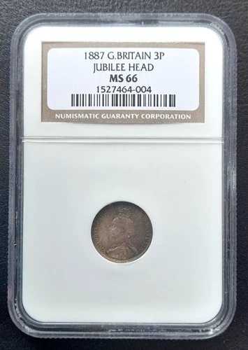 1887年 イギリス スリーペンス 3ペンス ヴィクトリア: NGC MS 66