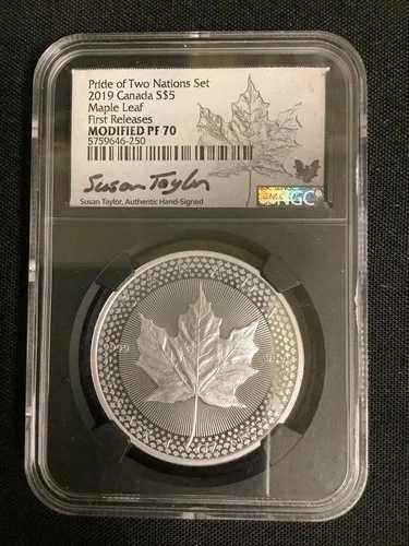 2019年 カナダ 5ドル シルバー メープルリーフ プライド・オブ・ツー・ネーションズ テイラー FR PF70 NGC