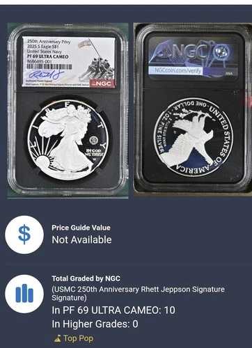 2025 S $1 250周年記念 海軍機密 プルーフ シルバーイーグル NGC PF69 (低ポップ) %