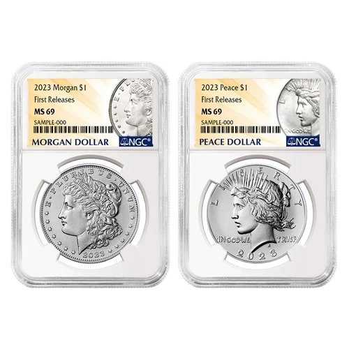 2023年 1ドル モルガン＆ピース シルバー ダラー 2枚セット NGC MS69 FR モルガン＆ピース