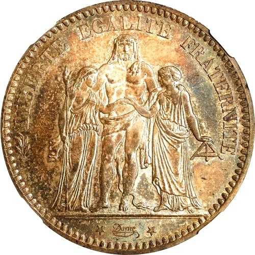 1873 A フランス 5フラン、NGC MS 63