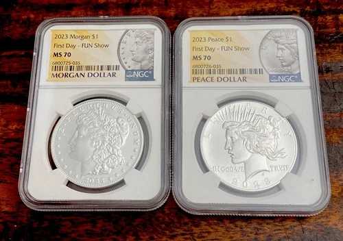2023年 1ドル モルガン&ピース銀貨セット NGC MS70 発行初日ファンショー