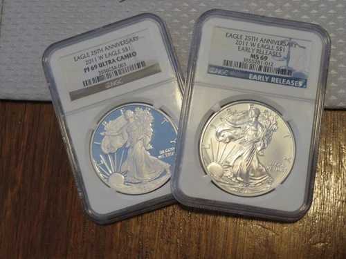 2011 W シルバーイーグル プルーフ & BU NGC PF69 & MS69 25周年記念 SET 早期リリース