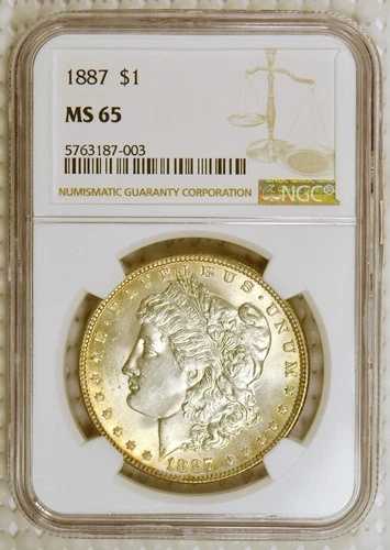 ***ハロートーニング*** 1887年 モルガン銀貨 フィラデルフィア造幣局 NGC MS65 認定