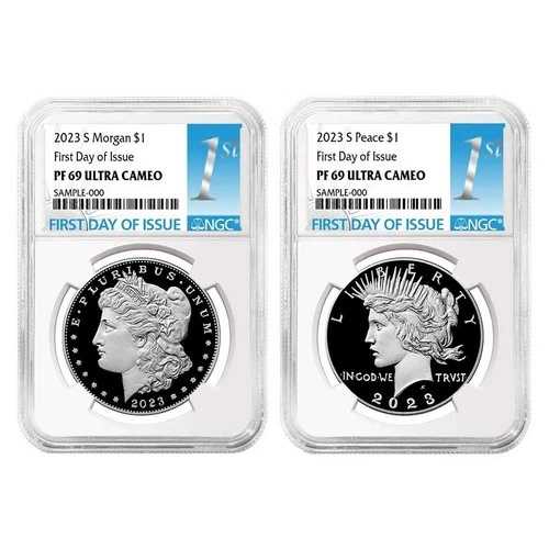 2023-S プルーフ $1 モルガン＆ピース シルバードル 2枚セット NGC PF69UC FDI ファースト