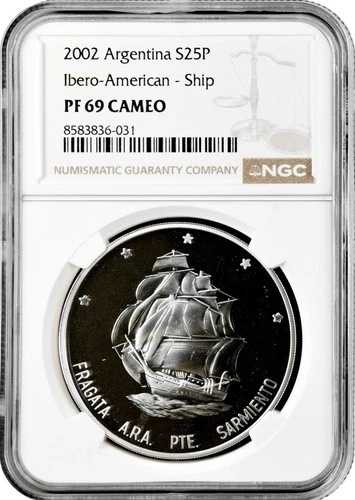 アルゼンチン 25 ペソ 2002、NGC PF69 CAM、「プレジデンテ サルミエント \