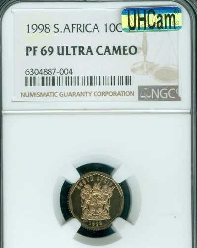 1998年 南アフリカ 10セント NGC PF69 MAC UHCAM & SPOTLESS 3,051 鋳造。
