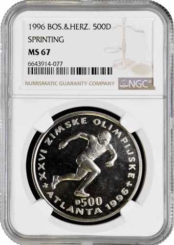 ボスニア・ヘルツェゴビナ 500 ディナラ 1996、NGC MS67、「アトランタ - スプリンター」トップ ポップ 1/0