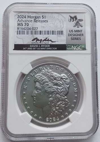 2024年モルガン1ドル銀貨アドバンスリリース - NGC MS 70、デイビッド・ライダー米国造幣局