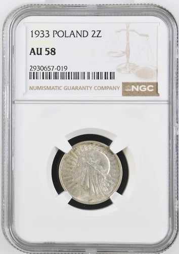 ポーランド 1933 2ズウォテ - NGC AU 58 - 銀 - ヤドヴィガ - 超希少 素晴らしい光沢