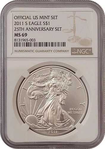 2011年 S 25周年記念セット アメリカンシルバーイーグル 1ドルコイン NGC MS69
