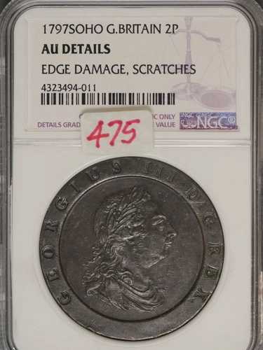 イギリス 1797 2ペンス K-616 NGC AU 詳細 エッジのダメージ 傷あり