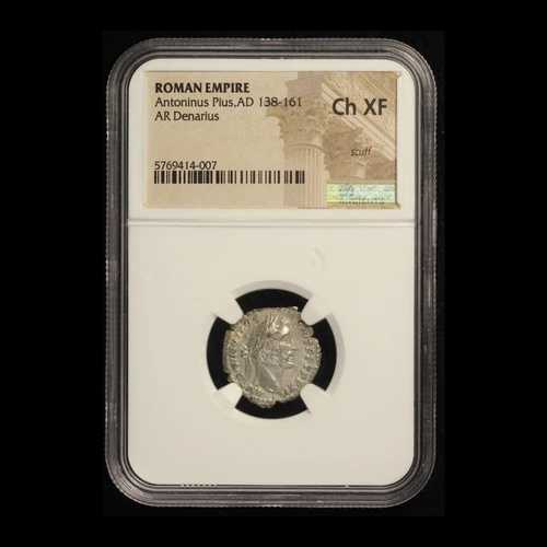西暦138-161年 ローマ帝国 アントニヌス・プラス AR デナリウス NGC Ch XF- 送料無料（米国）