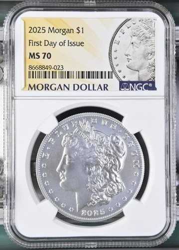 2025年 1ドル モルガン銀貨 NGC MS70 FDI 初日 100周年記念ラベル (1 )