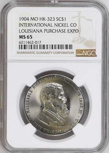 1904 HK-323 いわゆるダラー国際ニッケル社 ルイジアナ購入博覧会 NGC MS 65