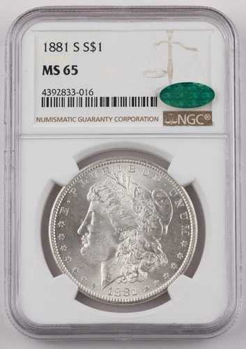 1881-S モルガン銀貨 $1 サンフランシスコ MS65 NGC CAC ホワイト BU - 162b