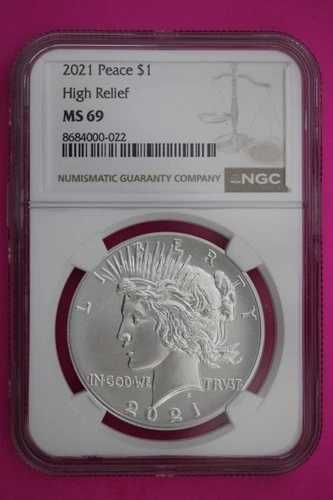 2021 MS 69 ピースシルバードル高浮き彫り NGC 正規鑑定済みコインスラブ 138