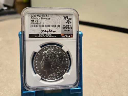 2023年- モルガン銀貨- NGC- MS70- 先行発売 デビッド・ライダー直筆サイン入り