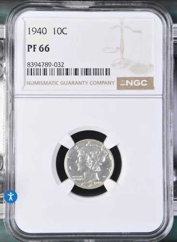 1940年 マーキュリーダイム PF66 NGC ブラウンラベル