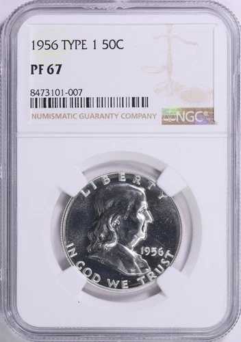 1956年フランクリンハーフダラータイプ1 - NGC PF 67 - 発行枚数はわずか2466枚