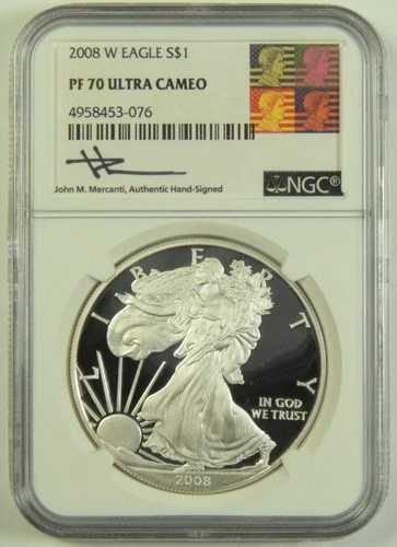 2008-W シルバーイーグル NGC PF-70 ウルトラカメオ ジョン・マーカンティ 直筆サイン #53-076