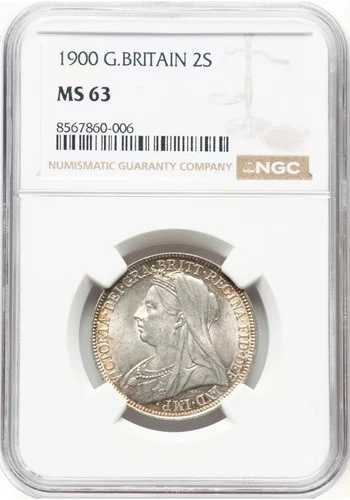 イギリス：ヴィクトリア女王フローリン 1900年 MS63 NGC