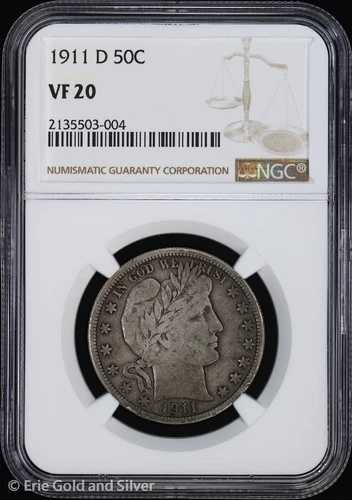 1911-D 50セント バーバー ハーフダラー NGC VF 20