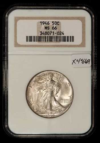 1946年 50セント ウォーキング リバティ ハーフ ドル - PQ ブレザー - NGC MS 66 - ビデオ - SKU-X4869