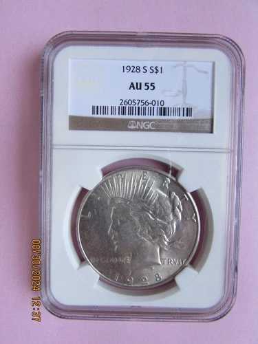 1928-S ピースシルバードル - 発行枚数少 - NGC AU 55