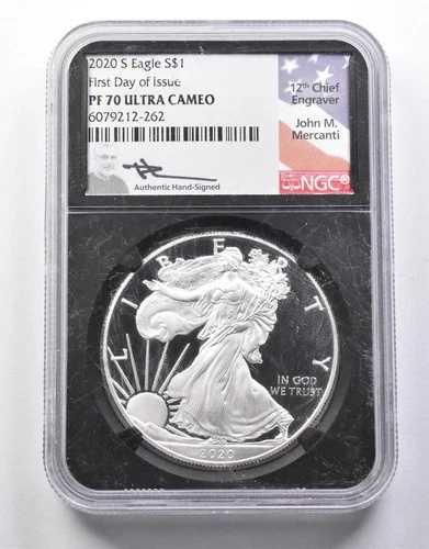 PF70 UCAM 2020-S アメリカン シルバー イーグル FDOI メルカンティ サイン入り NGC *8684