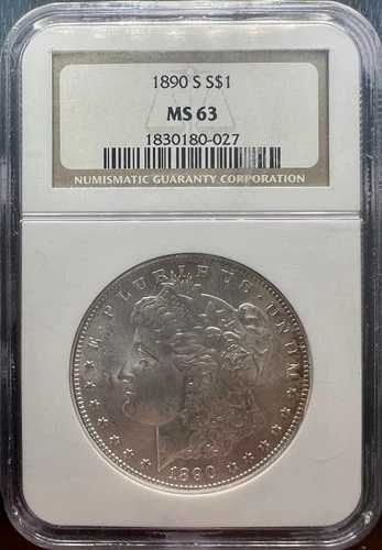 1890-S モルガン銀貨 NGC MS63