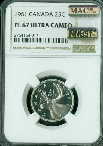 1961年 カナダ 25セント NGC PL67 ウルトラカメオ MAC 最高級 MAC スポットレス *
