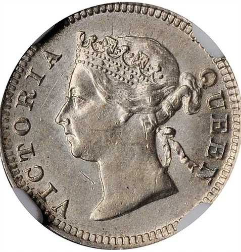 1900年 海峡植民地 ヴィクトリア女王 銀貨 5セント NGC MS61 KM10