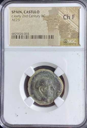 紀元前200年~紀元前151年 古代ケルト・イベリア貨幣 カストゥロ 非常に希少な雄牛 ChF NGC 鑑定済み