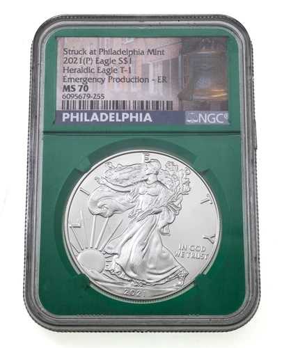 2021-(P) シルバー アメリカンイーグル 緊急生産 NGC MS70 グリーンホルダー T-1