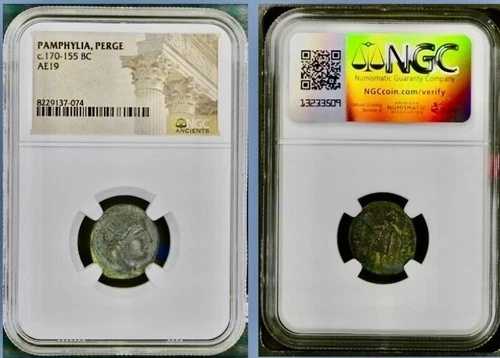 古代ギリシャ ペルゲ パンフィリア 170BC-155BC NGC 純正コイン AE19