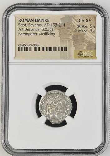 ローマ帝国 - セプティミウス セウェルス - AD 193-211 - デナリウス銀貨 - NGC Ch XF