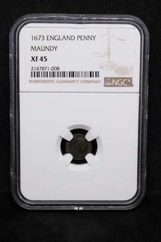 1ペニー（マウンディ発行）1673年。チャールズ2世。S.3390。NGC XF45