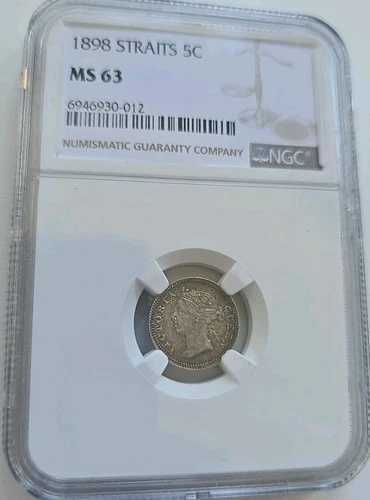 1898年 海峡植民地ビクトリア銀貨 5セント 鋳造 NGCグレード MS63