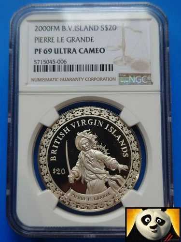 2000年 BVI 20ドル NGC トップポップ PF69 海賊ピエール・ル・グレード シルバープルーフコイン