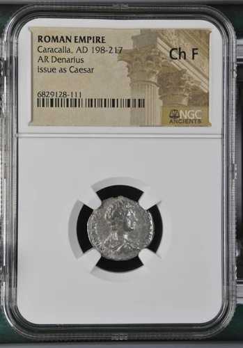 NGC Ch F デナリウス カラカラ 198-217 NGC 古代ローマ銀貨 - 特級品