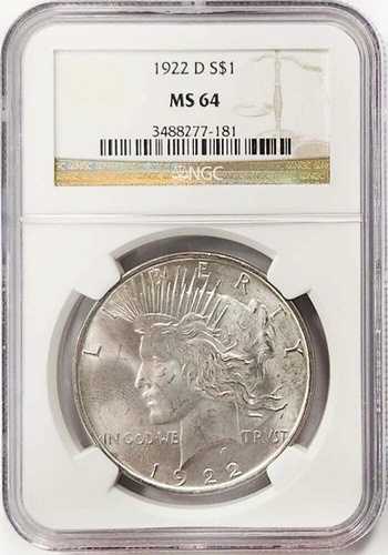1922-D 銀製平和ドル NGC MS64