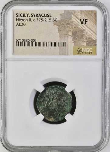 シチリアの僭主ヒエロン2世 紀元前275年～紀元前215年 NGCグレード VF 古代ブロンズ 細部まで美しい