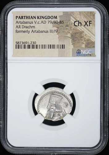 アルタバヌス5世、紀元79/80-85年頃 パルティア王国 AR ドラクマ NGC XF45