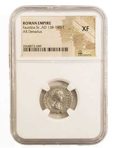 NGC認定シルバーデナリウス・ファウスティナ・シニアコインXF（西暦138-140年）ローマ造幣局