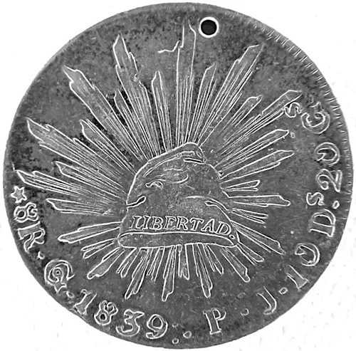 ?? 1839-Go PJ メキシコ 8 レアル .903 Ag NGC AU 詳細 (トーンあり) \