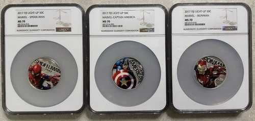 2017年 フィジー マーベル ライトアップ 3コインセット NGC MS70 アイアンマン、スパイダーマン、キャプテン・アメリカ 65,945円